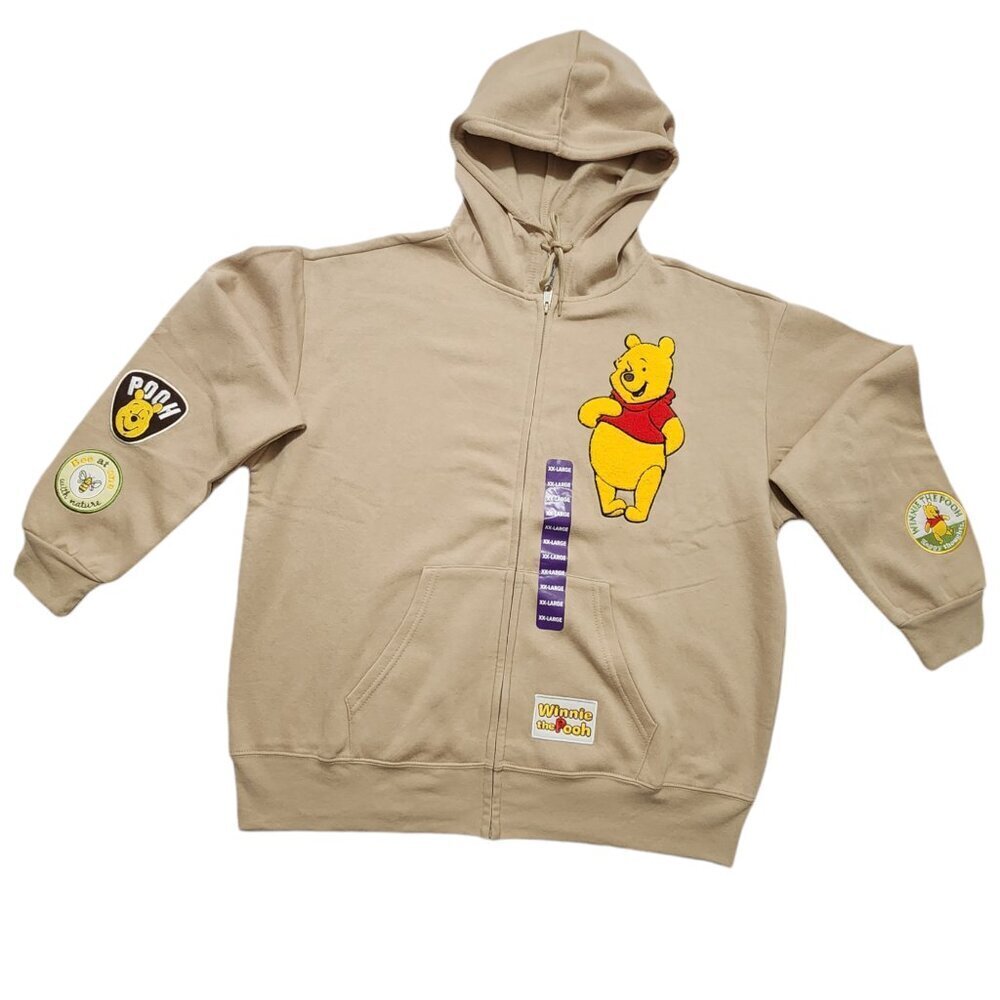 Disney Winnie The Pooh Women's Soft Full Zip Long Sleeve Hoodie Patches Size 2XL